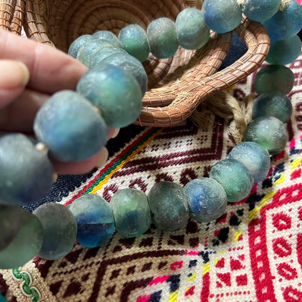 Strand of Recycled glass trade beads collector’s pieces from Africa